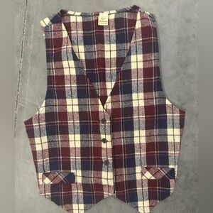 Vintage Wool Kids Plaid Button-Up Vest
